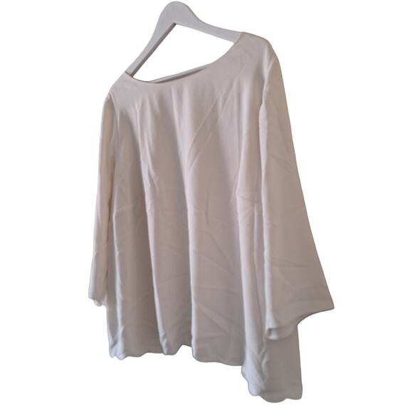 Talbots Blouse Top Ivory Cream Crewneck 3/4 Sleeve Scallop Hem Overlap Polyester - Picture 2 of 8